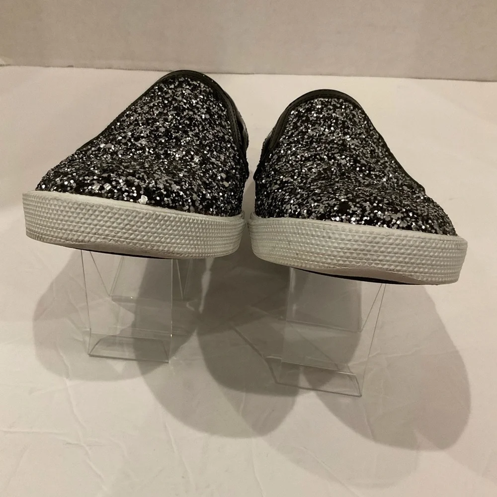 Jimmy Choo Demi Coarse Glitter Slip-Ons Sneakers Black and Silver - Picture 6 of 15